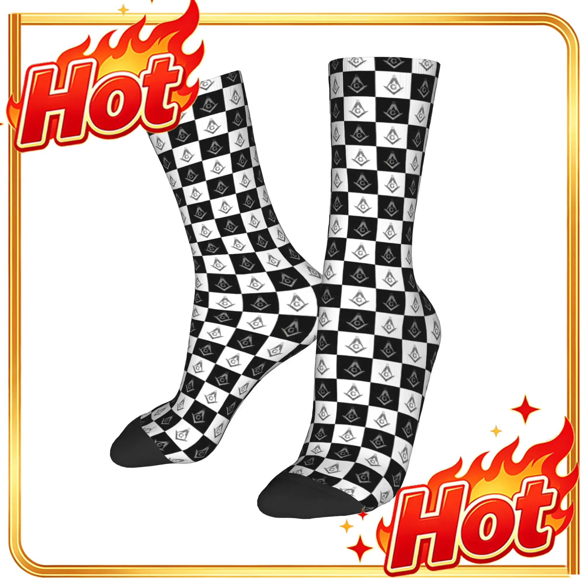 Dress Sock Men - Custom Freemason Checkered Pattern Dress Socks